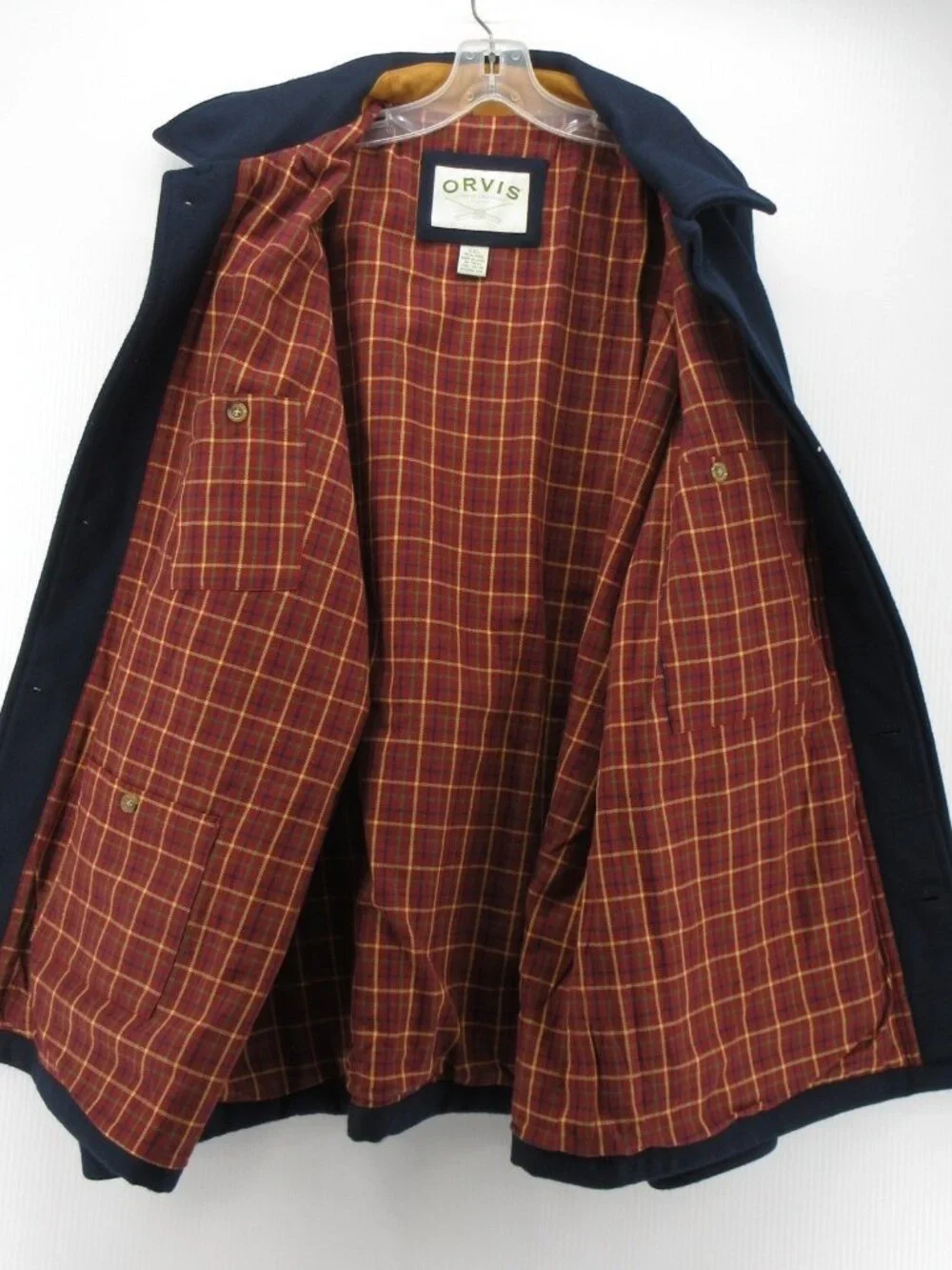 Orvis Jacket XXL Navy Wool Barn Chore Coat Field Hunting Plaid Lined